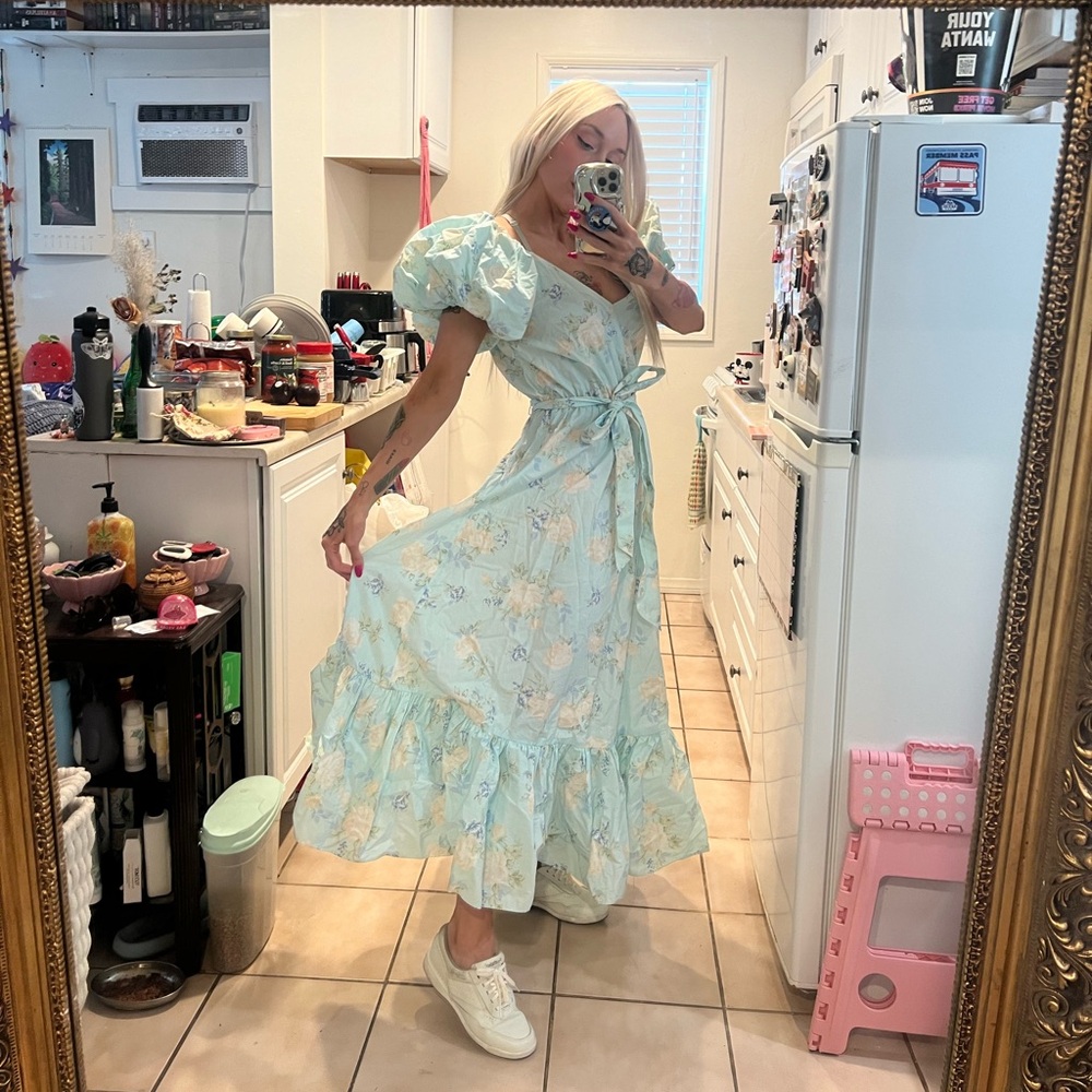 LoveShackFancy x Target blue floral puff sleeve dress